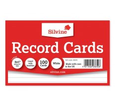 Silvine 100 White Ruled Record Cards 203mm X 127mm