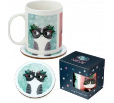 Cat Christmas Porcelain Mug & Coaster Set